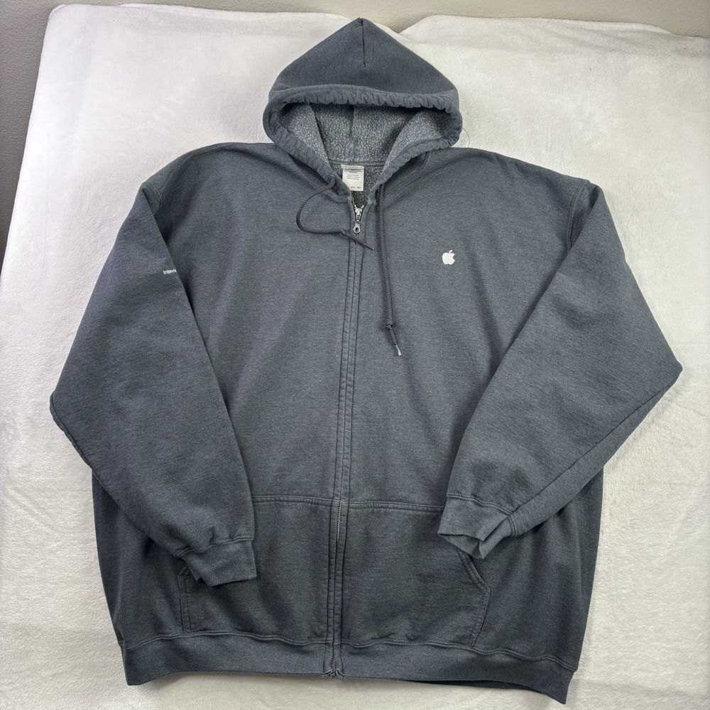 Y2K Apple Store Full Zip Long Sleeve Grey Hoodie Services Operations Men's 5XL